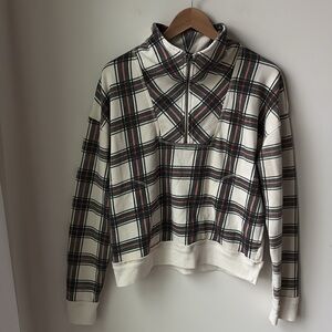 Free People Why Not Sweatshirt 1/2 Zip in Plaid Athleisure Casual Size M